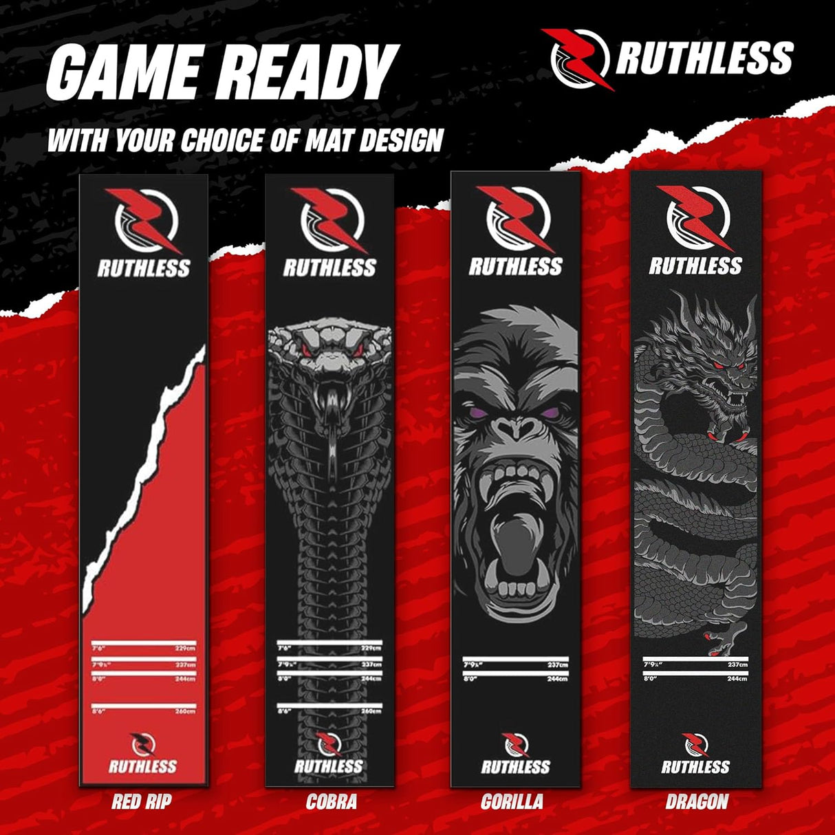 Ruthless Dragon Dart Mat - Carpet Mat - 290cm x 60cm - Black & Grey