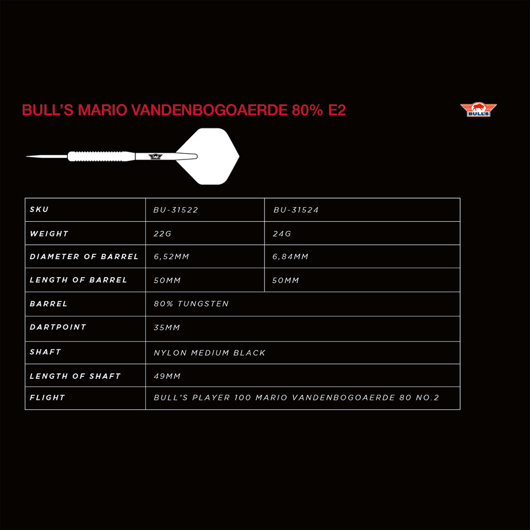 Bulls Mario Vandenbogaerde  Darts - Steel Tip - 80% Tungsten