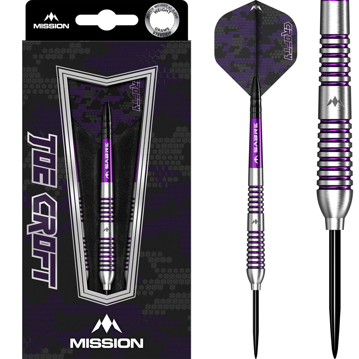 Mission Joe Croft Darts - Steel Tip - 95% Tungsten - Silver & Purple Electro