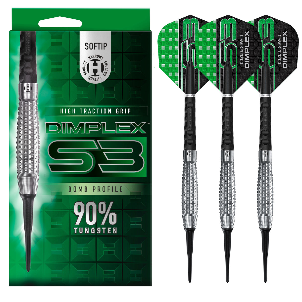 Harrows Dimplex S3 Darts - Soft Tip - 90% Tungsten - Bomb