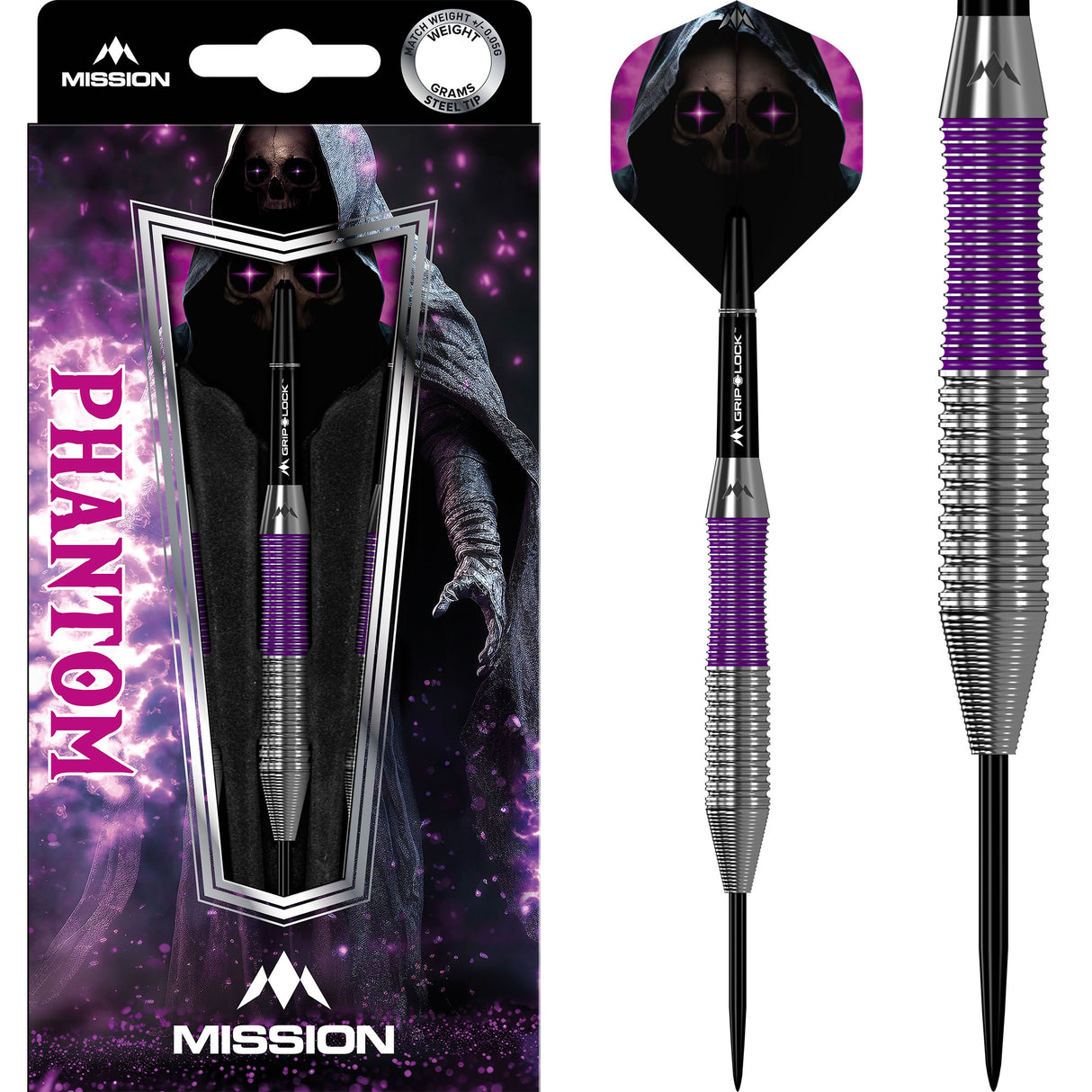 Mission Phantom Darts - Steel Tip - Brass - Silver & Purple Coated