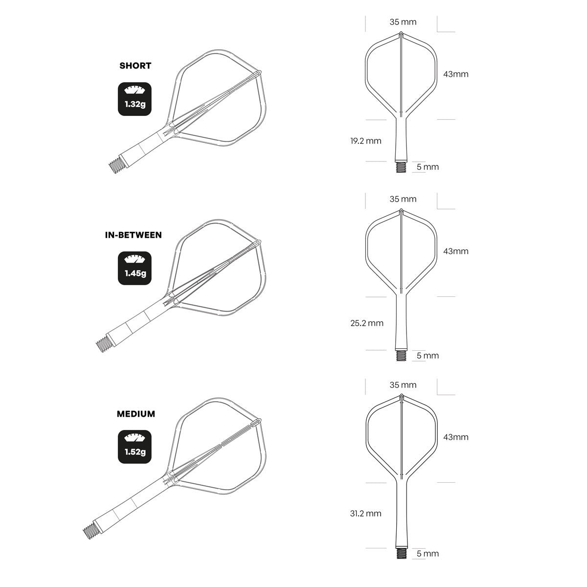 Shot Flight Deck - One Piece Dart Flight and Shaft System - Black