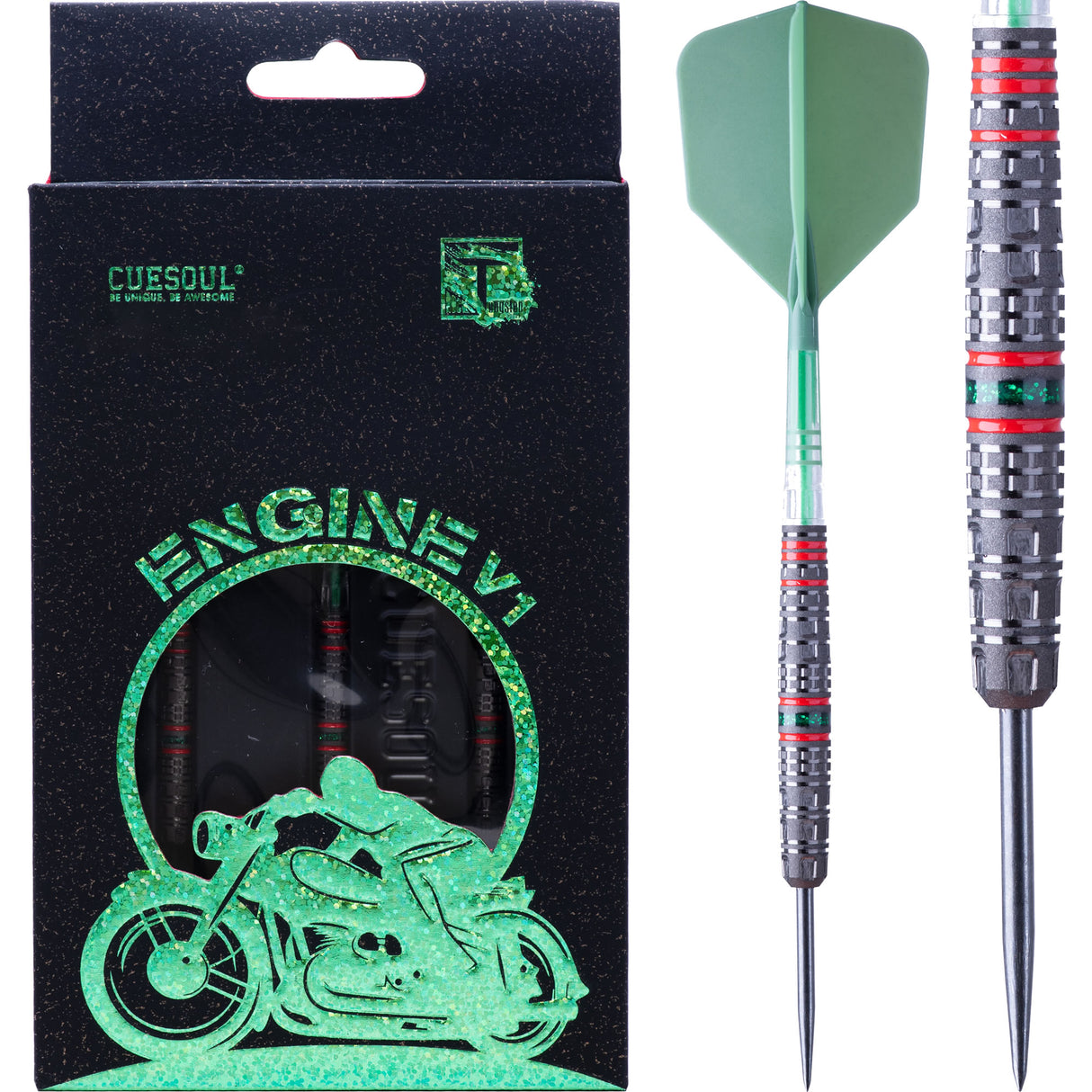 Cuesoul Engine V1 Darts - Steel Tip - 90% Tungsten - Hope Ring - Green