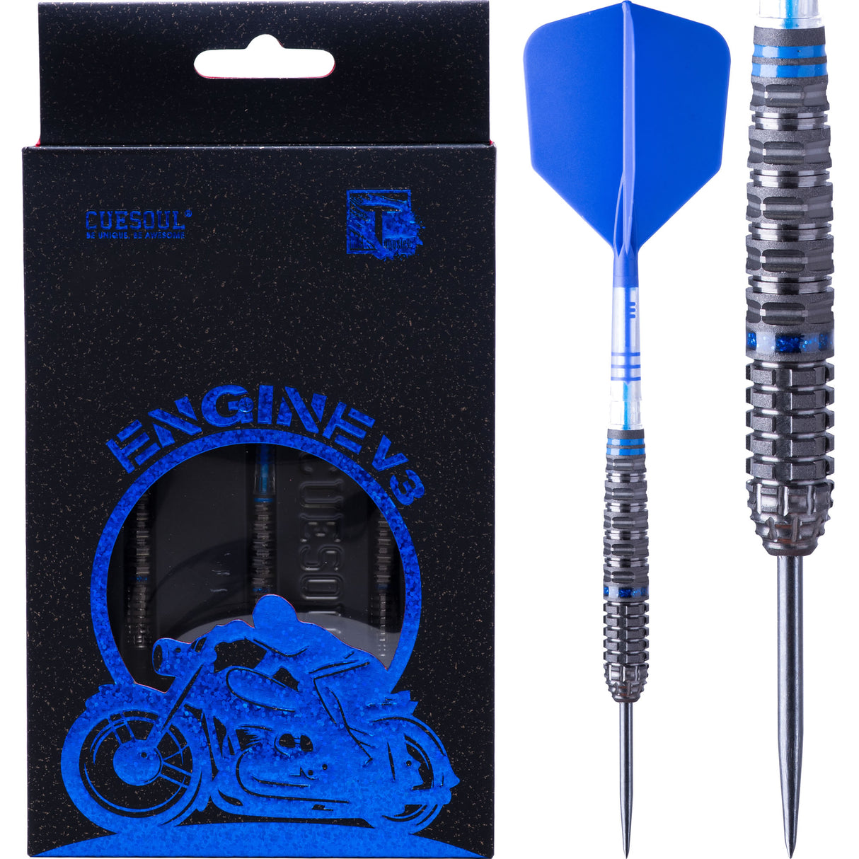 Cuesoul Engine V3 Darts - Steel Tip - 90% Tungsten - Hope Ring - Blue