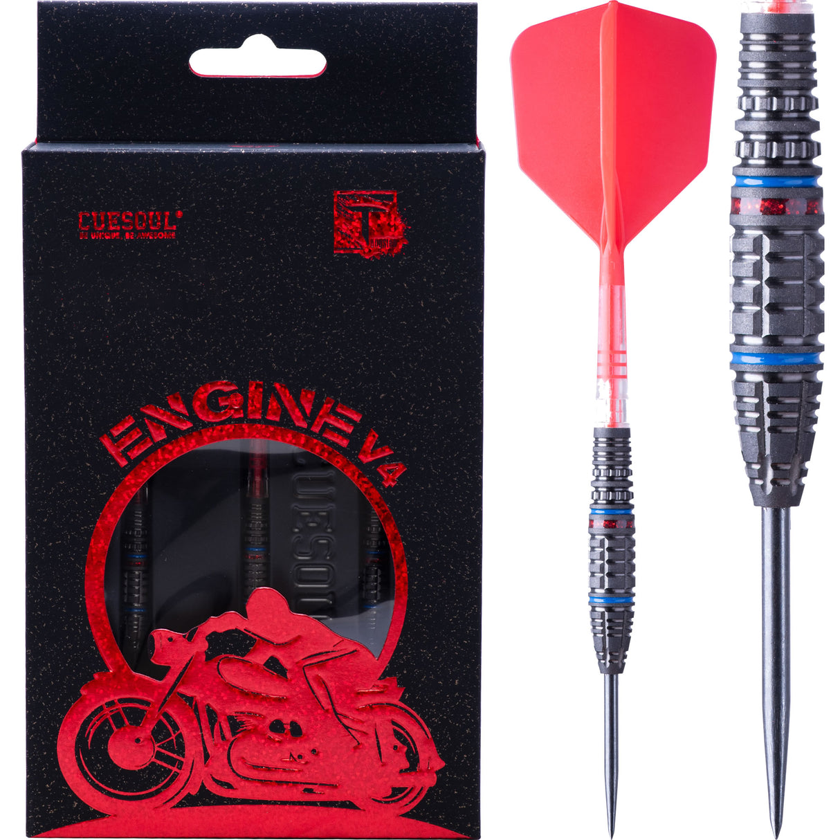 Cuesoul Engine V4 Darts - Steel Tip - 90% Tungsten - Hope Ring - Red