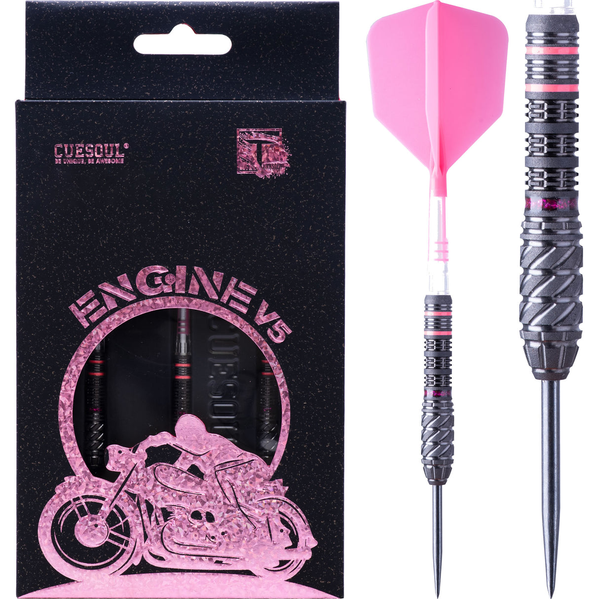 Cuesoul Engine V5 Darts - Steel Tip - 90% Tungsten - Hope Ring - Pink