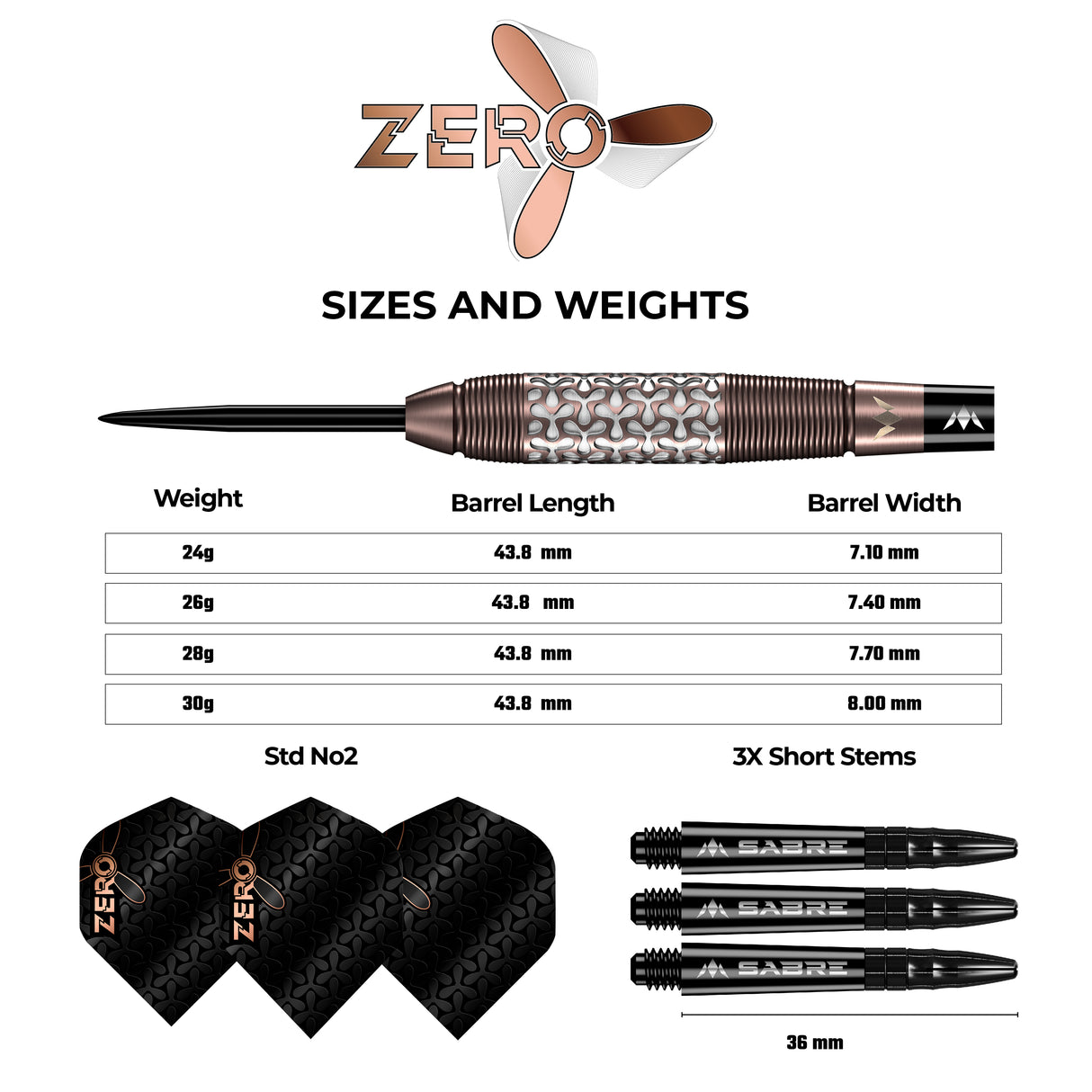 Mission Zero Darts - Steel Tip - 97.5% Tungsten - Bronze PVD