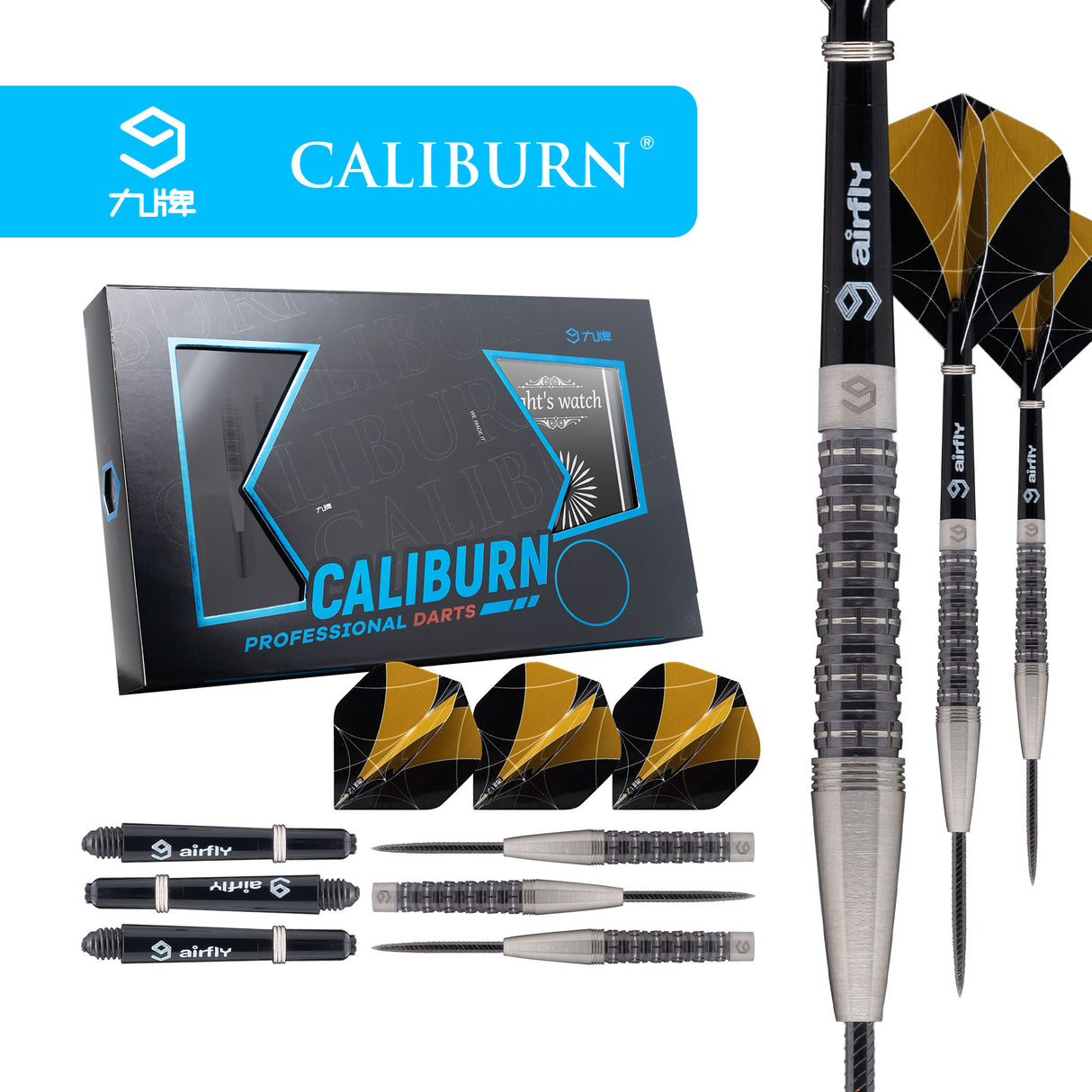 Caliburn Nights Watch Darts - Steel Tip - 95% - N2 - Black