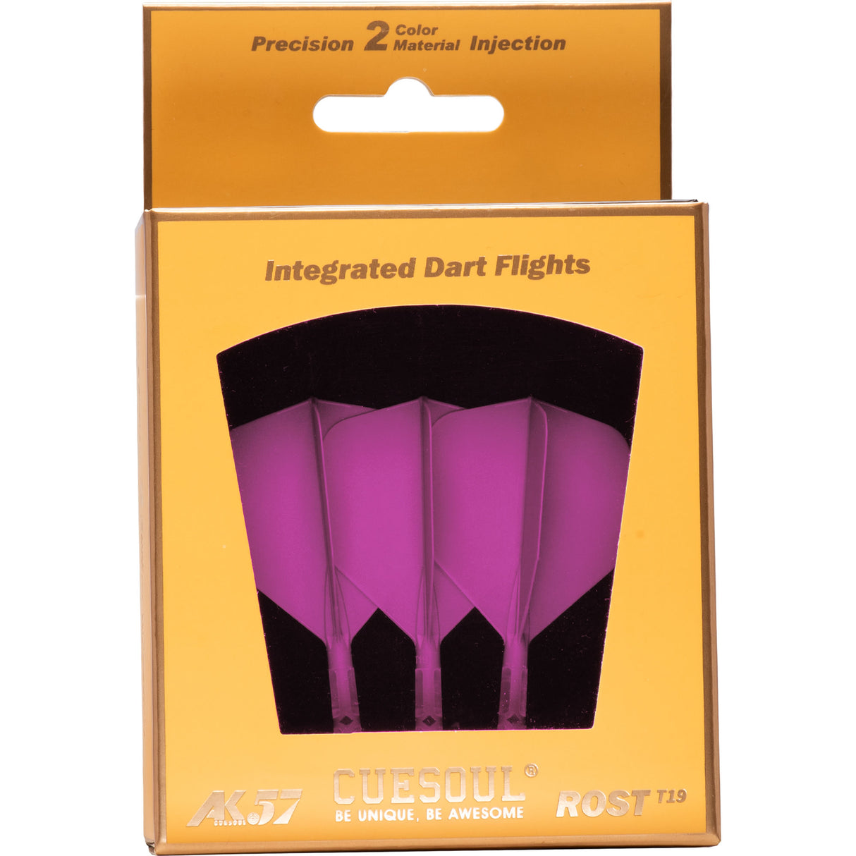 Cuesoul Rost T19 Integrated Dart Shaft and Flights - Big Wing - Clear with Pink Flight