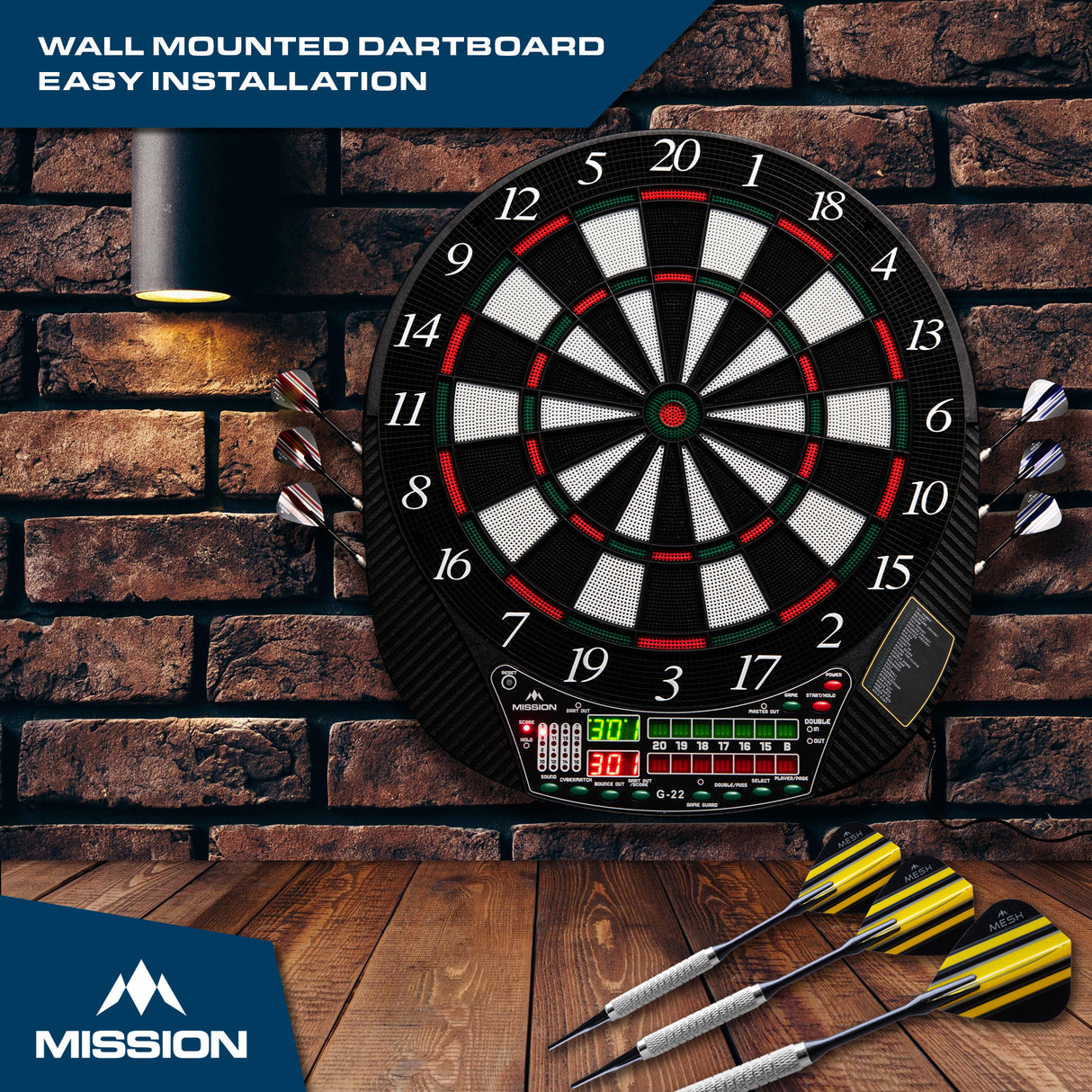 Mission G220 Electronic Dartboard - Professional Soft Tip - upto 16 players - 28 Games - inc 4 Sets of Darts