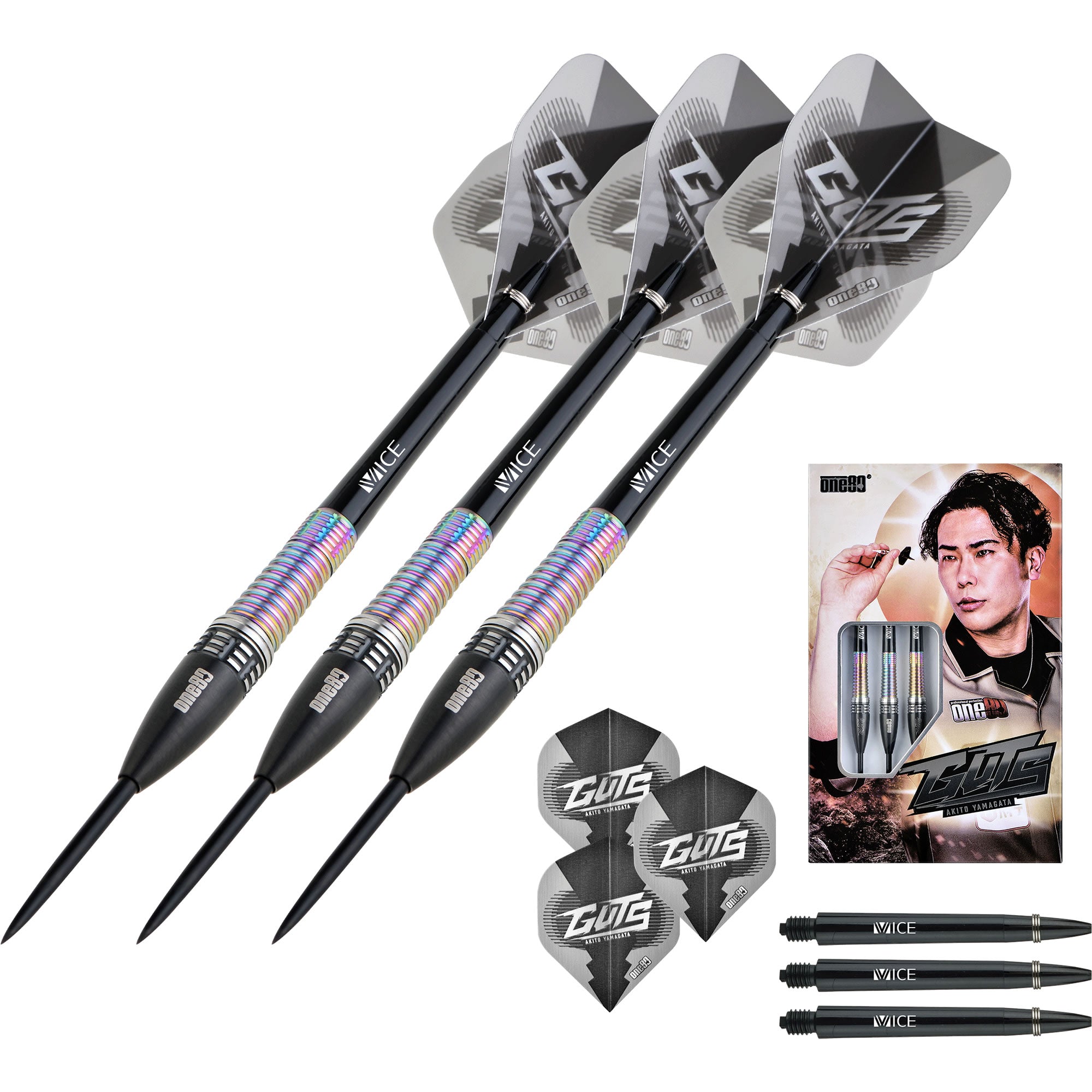 *One80 Akito Yamagata Darts - Steel Tip - Guts - Signature Darts - Black &  Chameleon