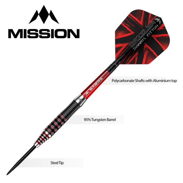 Mission Darryl Fitton Darts - Steel Tip - Electro Black & Red - The Da