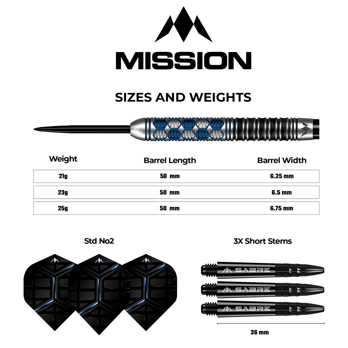 Mission Hexon Darts - Steel Tip - 90% - Blue PVD