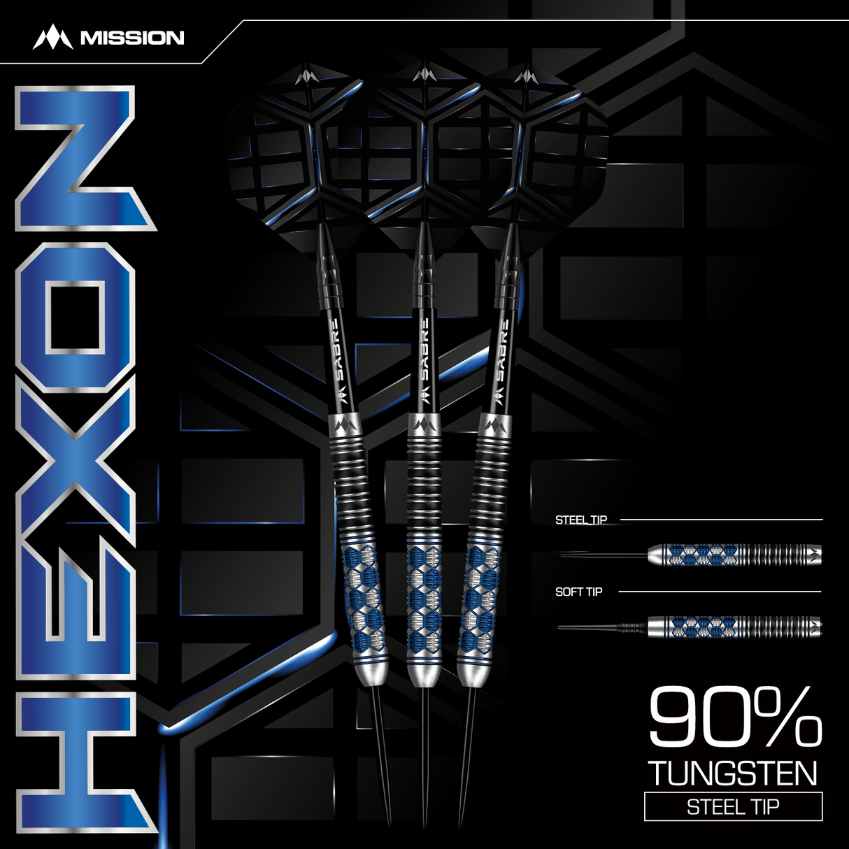 Mission Hexon Darts - Steel Tip - 90% - Blue PVD