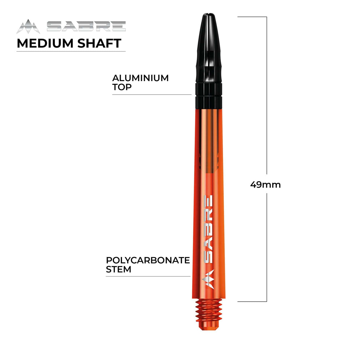 Mission Sabre Shafts - Polycarbonate Dart Stems - Orange - Black Top