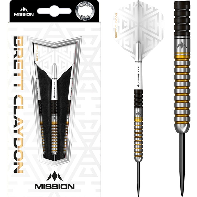 Mission Brett Claydon Darts - Steel Tip - Black & Gold 22g