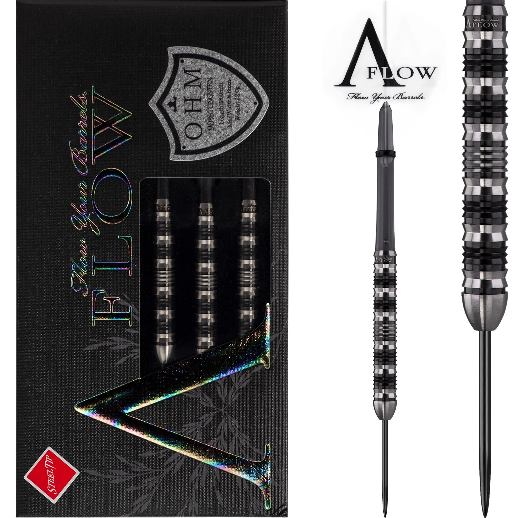 Dynasty Darts - Crystal Line - A Flow - Steel Tip - OHM - Black & Silver -  22g