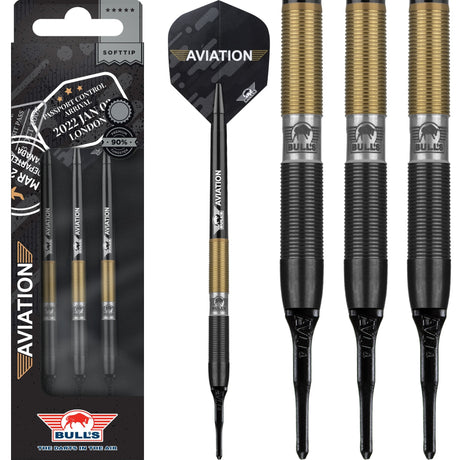 Bulls Aviation Darts - Soft Tip - Ringed - Black and Gold 18g