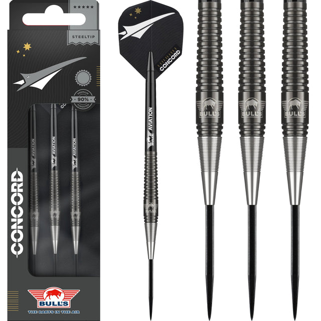 Bulls Concord Darts - Steel Tip - Ringed - Black and Silver 22g