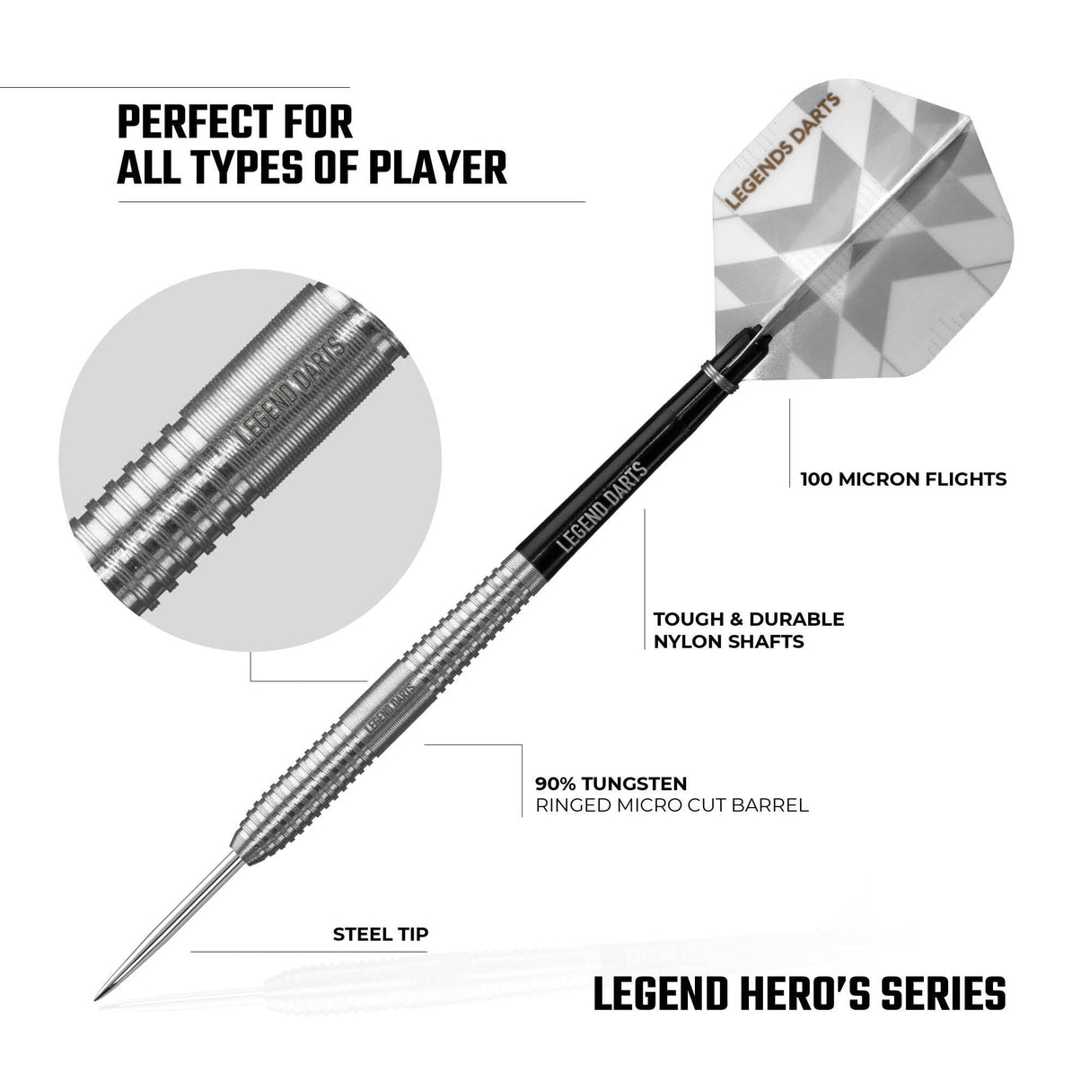 Legend Darts - Steel Tip - 90% Tungsten - Pro Series - V1 - Ringed Micro Cut