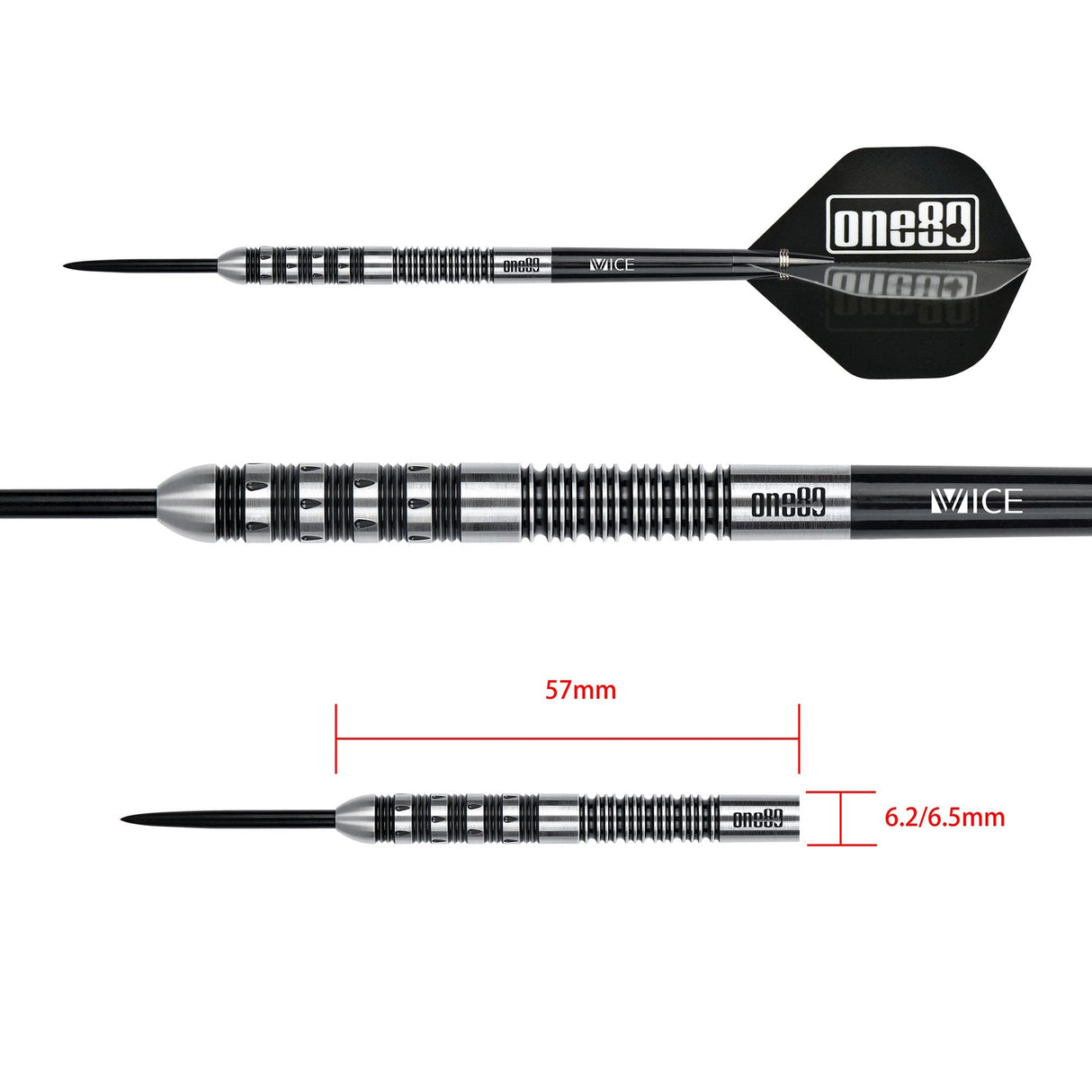 One80 Jim Long Darts - Steel Tip - V2 - Black Ring - 23g 23g