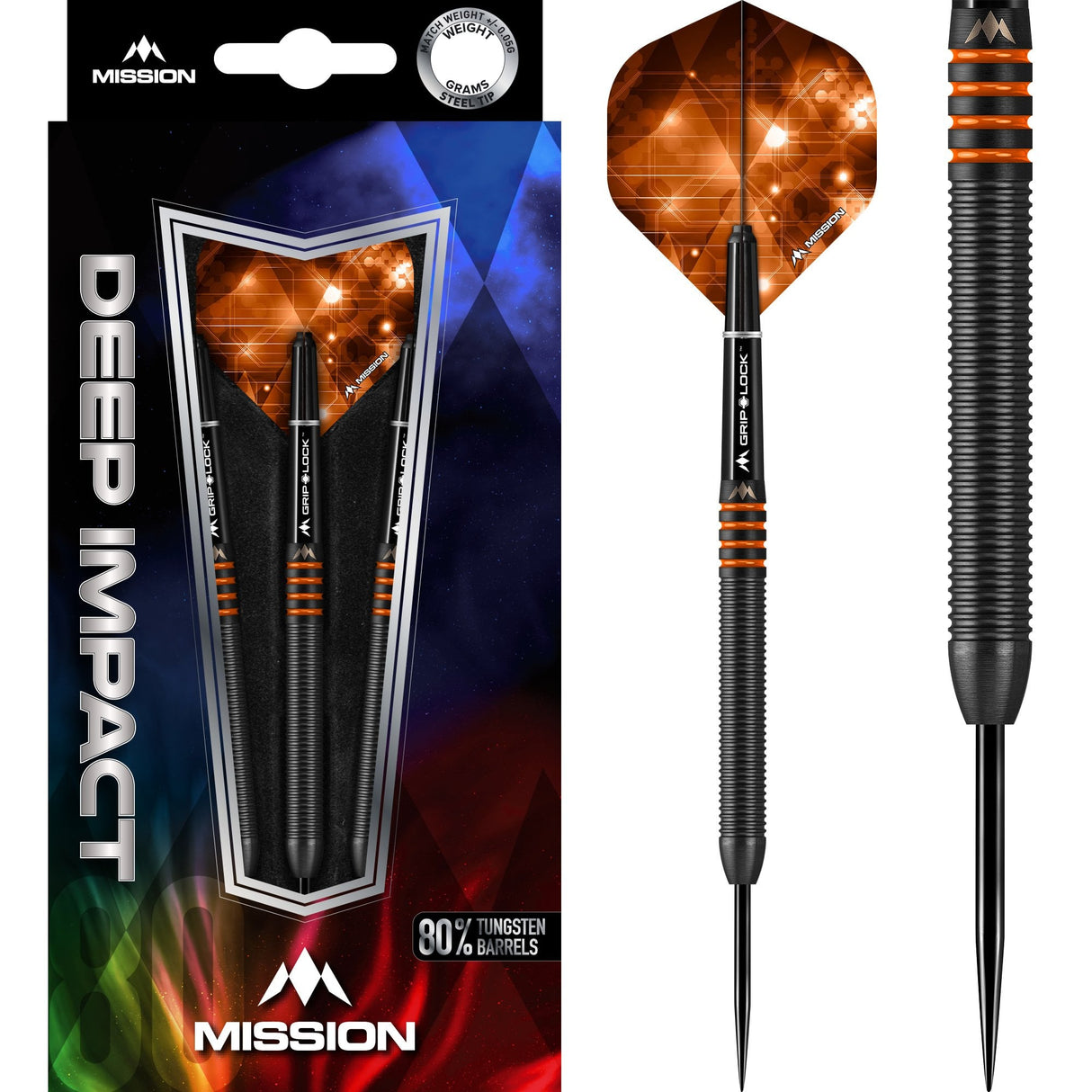 Mission Deep Impact Darts - Steel Tip - Black - M4 - Orange 22g