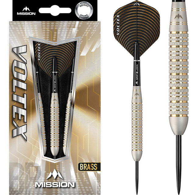 Mission Voltex Darts - Steel Tip Brass - M2 - Silver - Knurled 23g