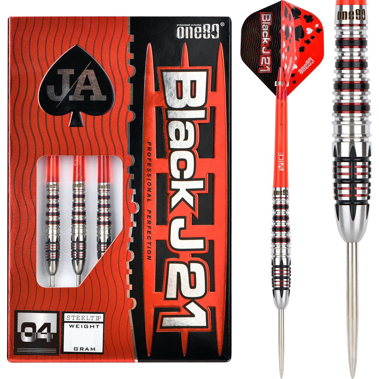 One80 Black J21 Darts - Steel Tip - Model 04 21g