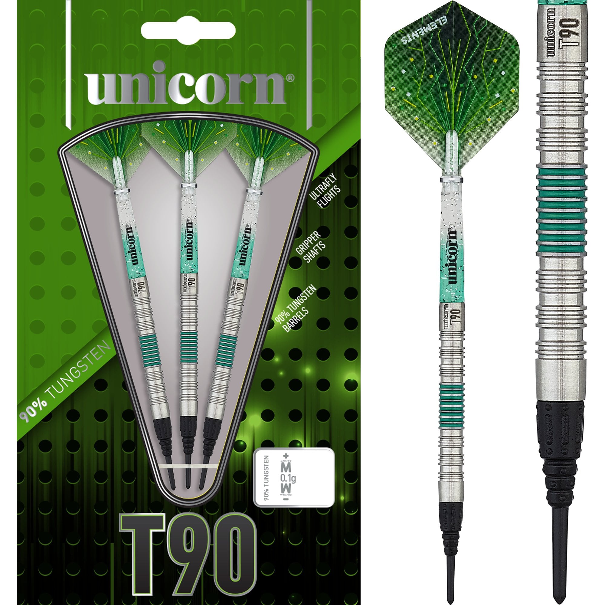 Unicorn T90 Darts - Soft Tip - Core XL - S2 - Green