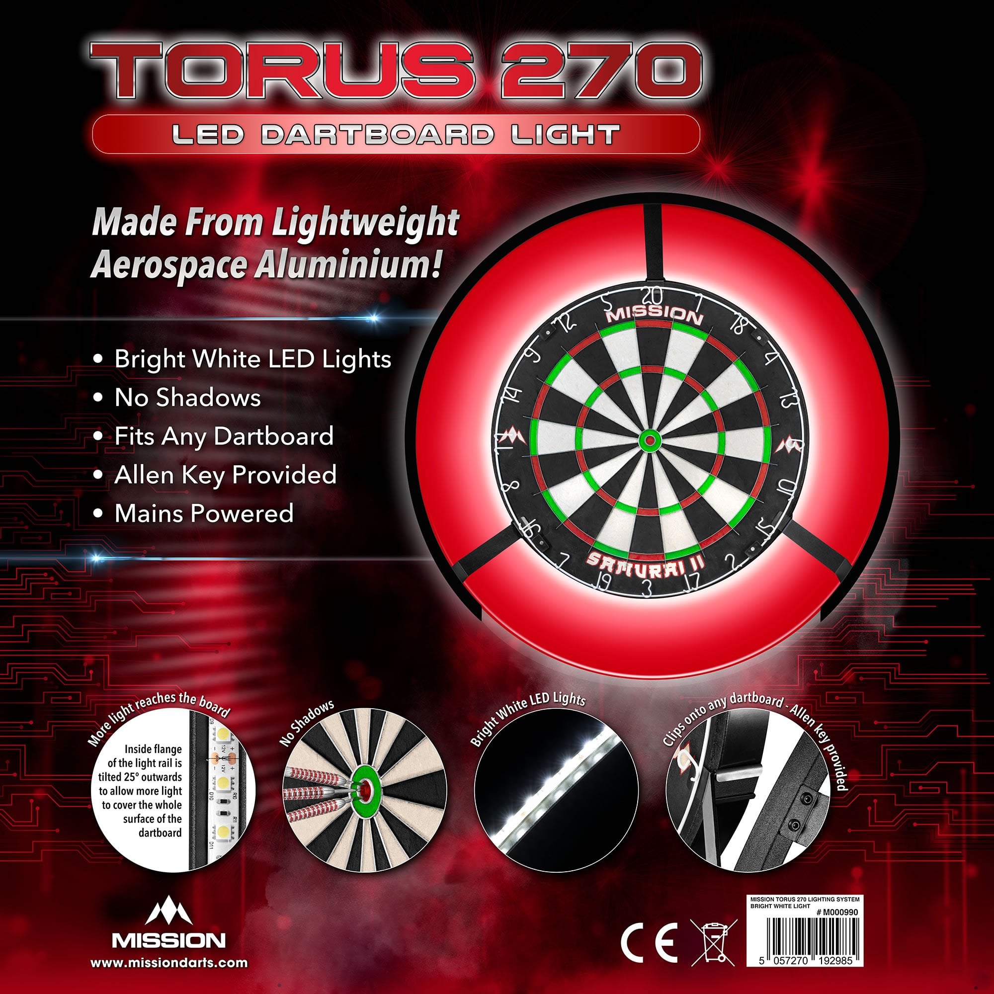 Mission Torus 270 Dartboard Lighting - Black - Bright White Light