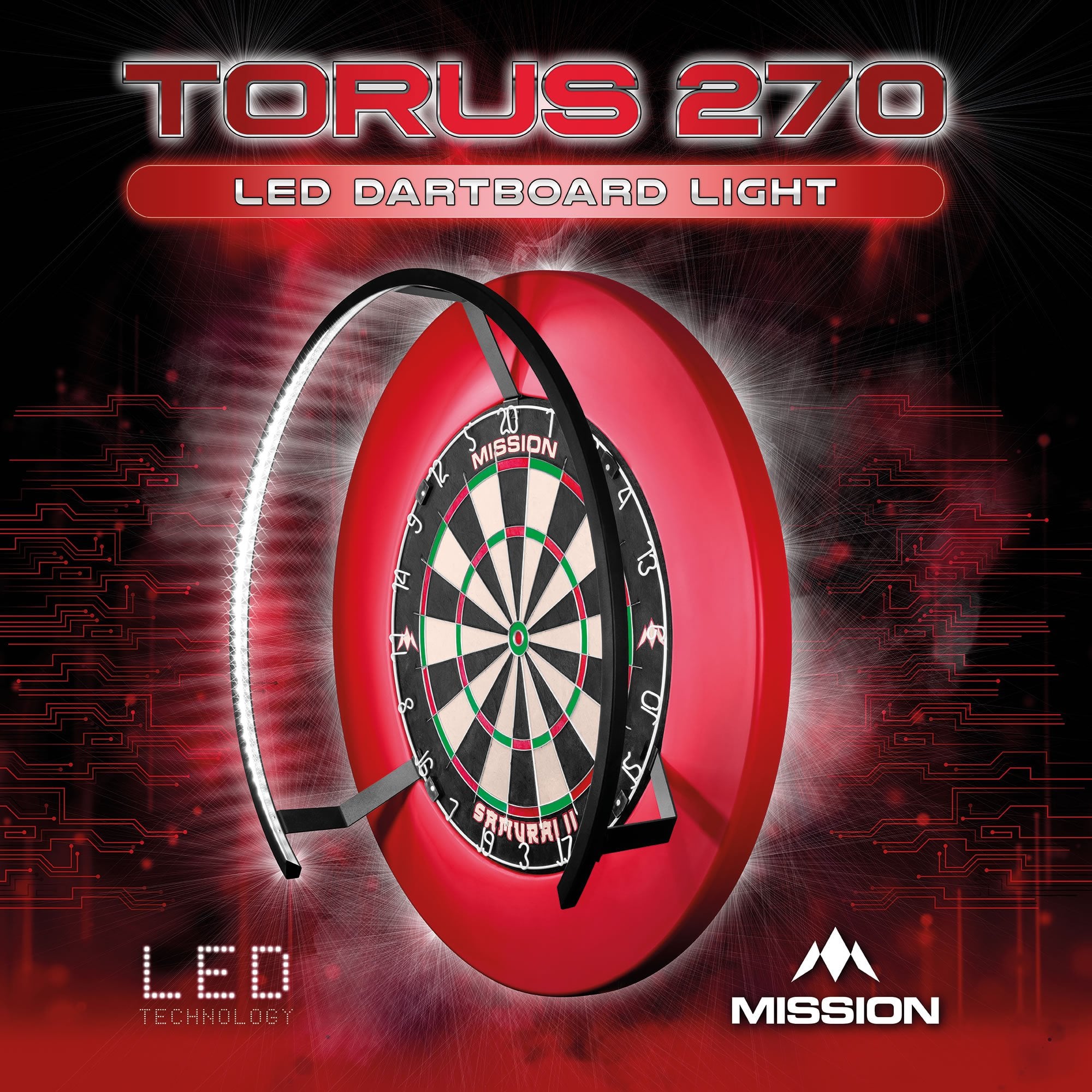 Mission Torus 270 Dartboard Lighting - Black - Bright White Light