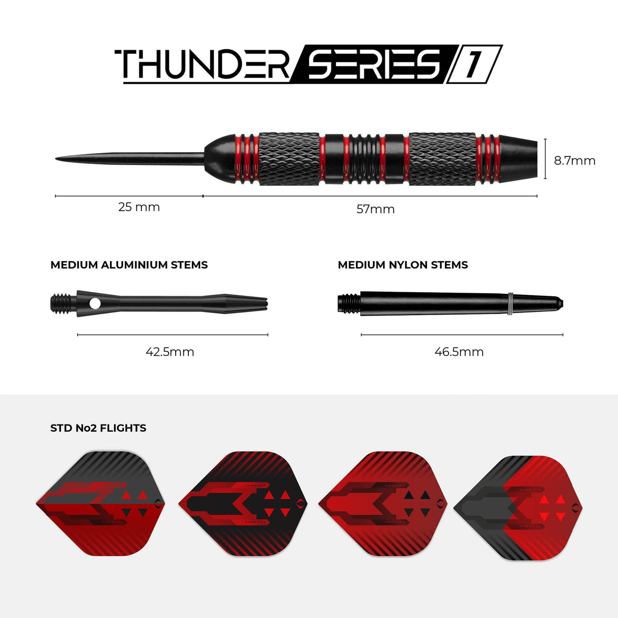 Darts Corner - Thunder Series 1 - Steel Tip Brass - 2 Sets Darts - M2 - Black & Red - 24g 24g