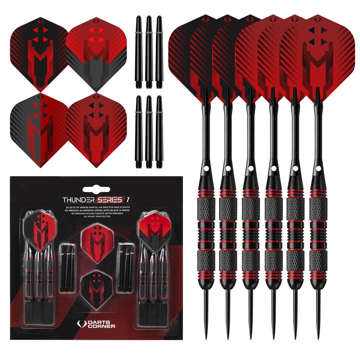 Darts Corner - Thunder Series 1 - Steel Tip Brass - 2 Sets Darts - M2 - Black & Red - 24g 24g